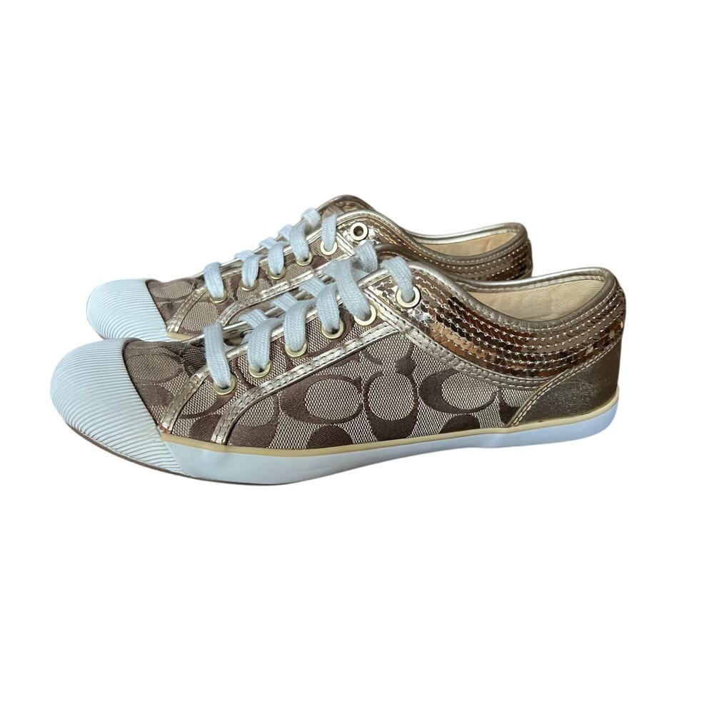 VTG COACH ZORRA GOLD SEQUINED SIGNATURE CANVAS TENNIS SHOES SNEAKERSUS 9